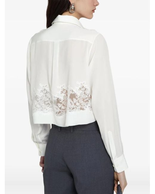 Ermanno Scervino White Lace-Embellished Silk Shirt
