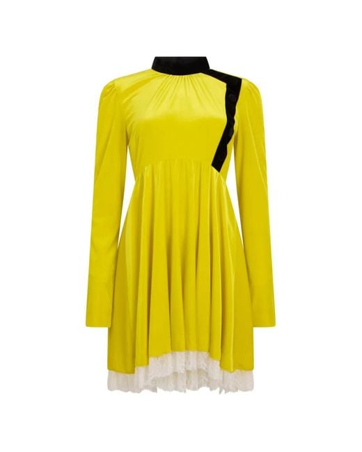 Philosophy Di Lorenzo Serafini Yellow Lace-Trim Mini Dress