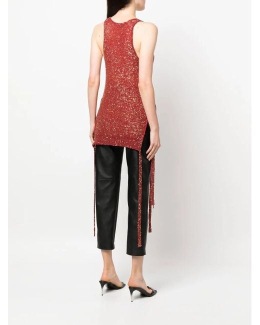 Stella McCartney Red Sequin-Embellished Knit Tank Top