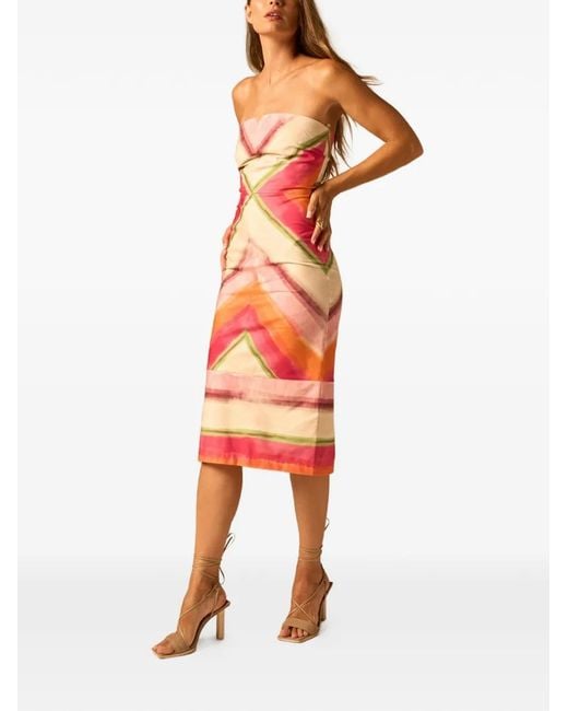 JBQ Orange Geometric-Print Strapless Midi Dress