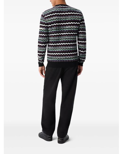 Missoni Black Zigzag-Pattern Crew-Neck Sweater for men