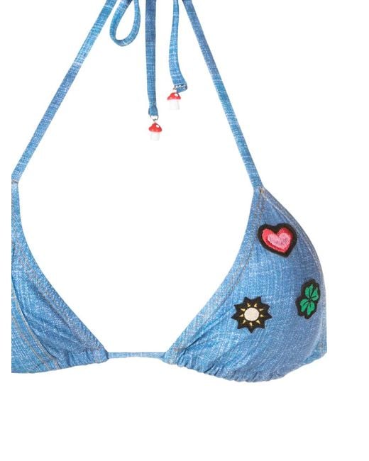 Amir Slama Blue Embroidered-Patch Bikini Set