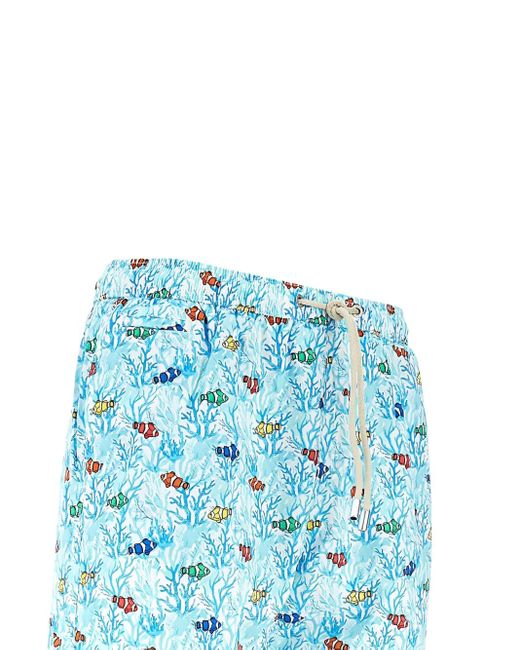Mc2 Saint Barth Blue Fish-Print Swim Shorts for men
