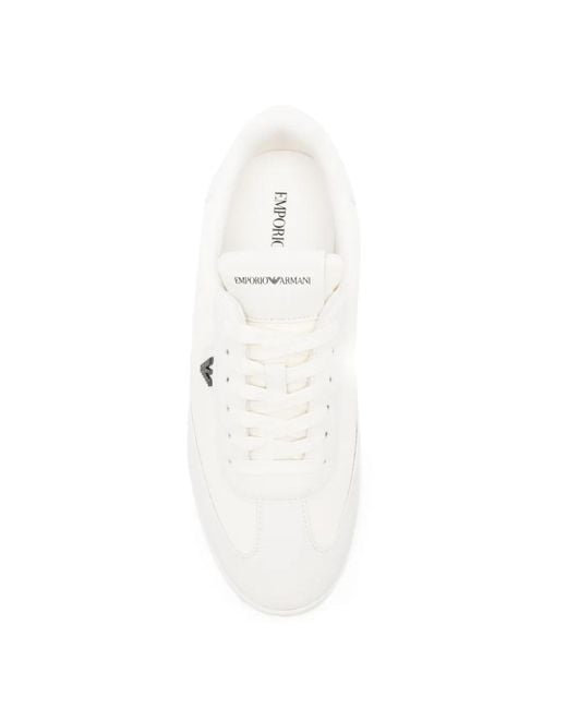 Emporio Armani White Logo-Plaque Sneakers for men