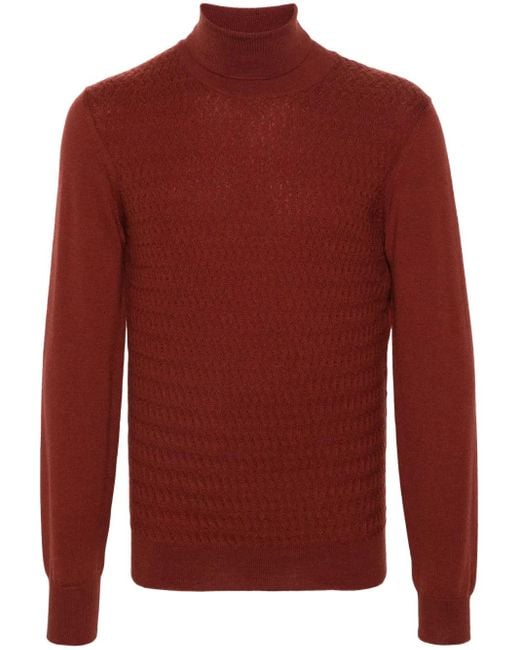 Corneliani Red Embossed-Knit Virgin-Wool Jumper for men