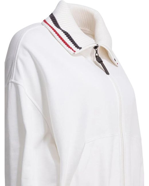 Brunello Cucinelli White Striped Zip Sweatshirt