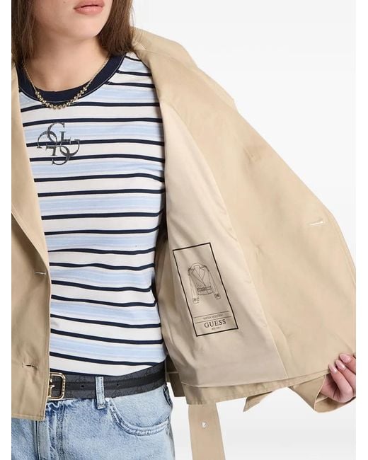 Guess Blue Double-Breasted Belted Cropped Trenchcoat