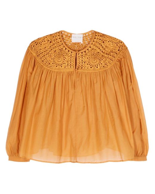 Forte Forte Orange Crochet-detailed Cotton-blend Blouse