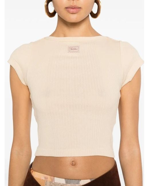 Jean Paul Gaultier White Fitted Ribbed Crop Top With Round Neckline