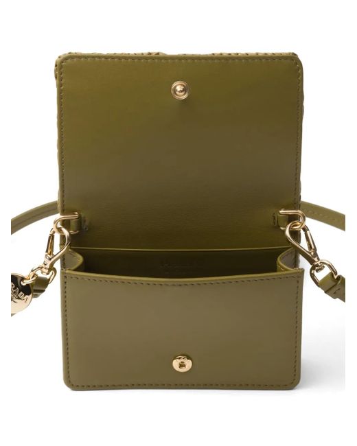 Prada Green Triangle-Logo Crochet Card Holder
