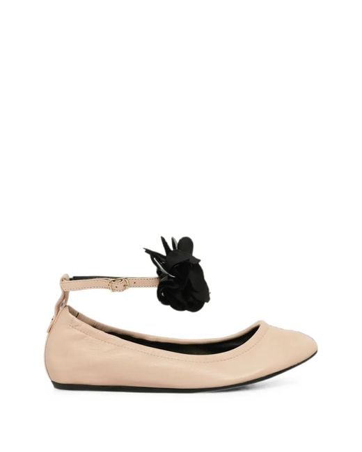 Lanvin Natural Flower-Embellished Ankle-Strap Ballet Flats