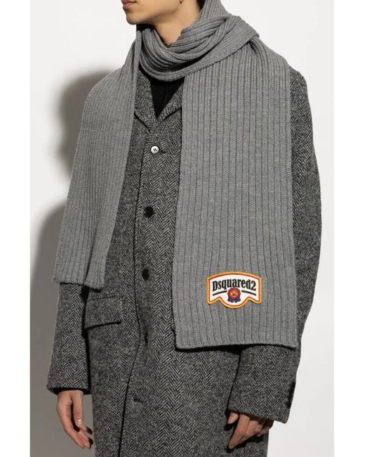 DSquared² Gray Logo Patch Scarf for men