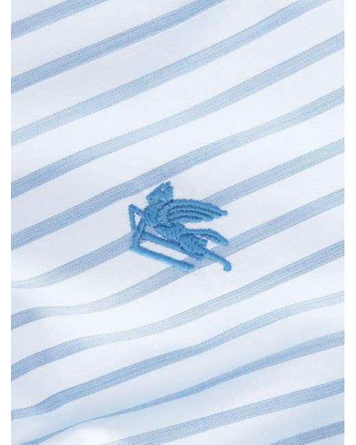 Etro Gestreiftes Hemd mit Pegaso-Stickerei in Blue für Herren