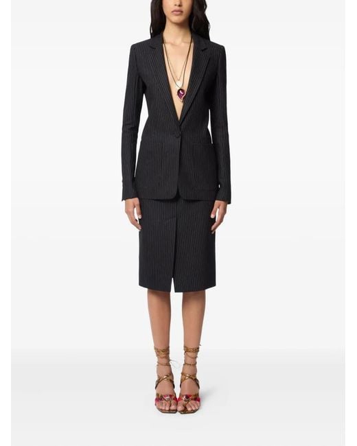 Nina Ricci Black Pinstriped-Pattern Wool Blazer