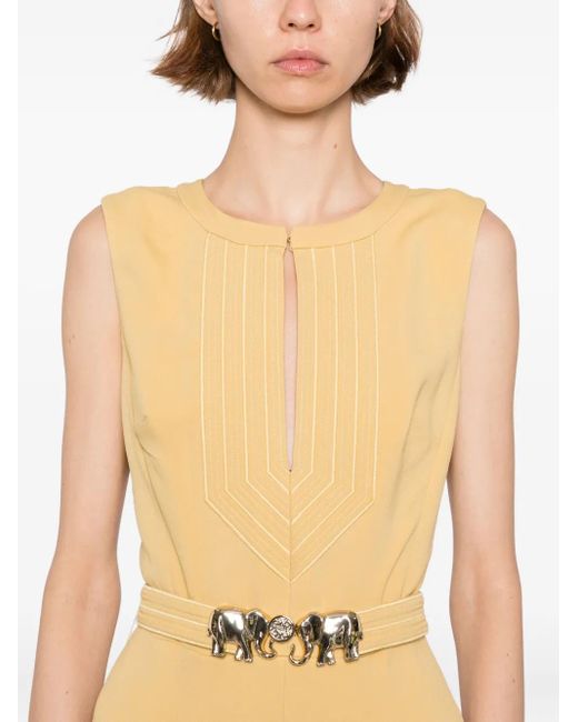 Elie Saab Yellow Midikleid mit Elefanten-Schnalle
