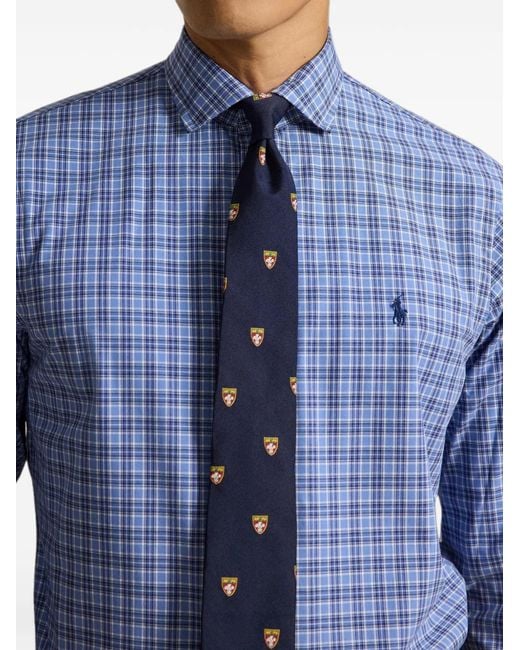 Polo Ralph Lauren Blue Plaid-Pattern Pony-Embroidered Shirt for men