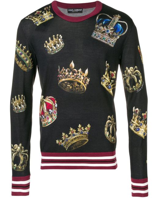 Dolce & Gabbana Black Crown Print Sweater for men