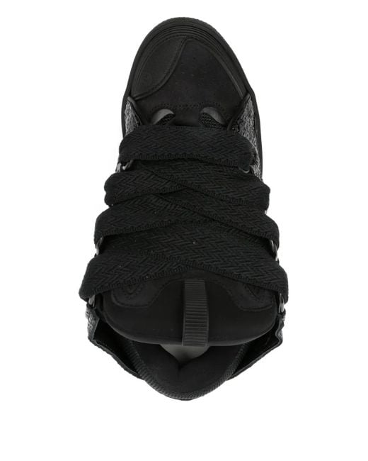 Lanvin Black Lace-Up Textured Sneakers