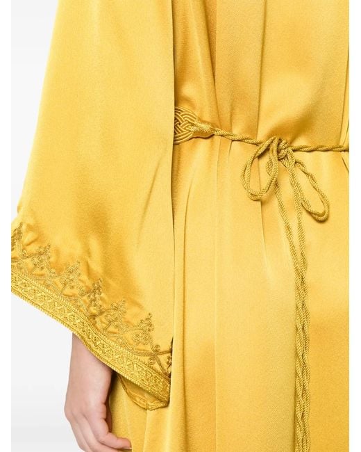 Reem Al Dhaheri Yellow Embroidered V-Neck Midi Kaftan