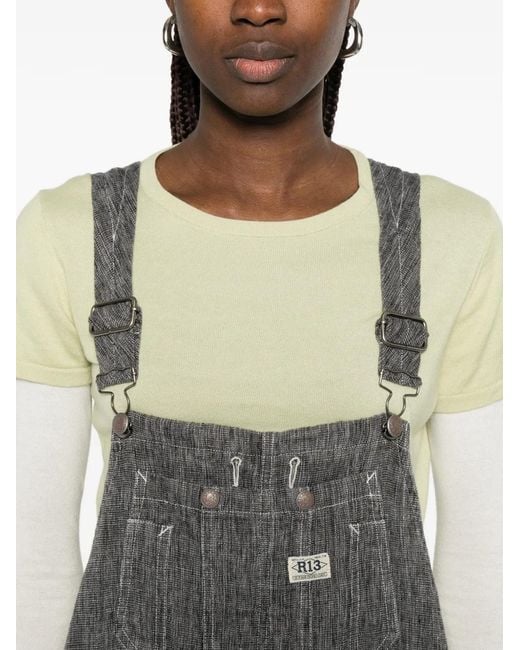 R13 Gray Button Bib Overall