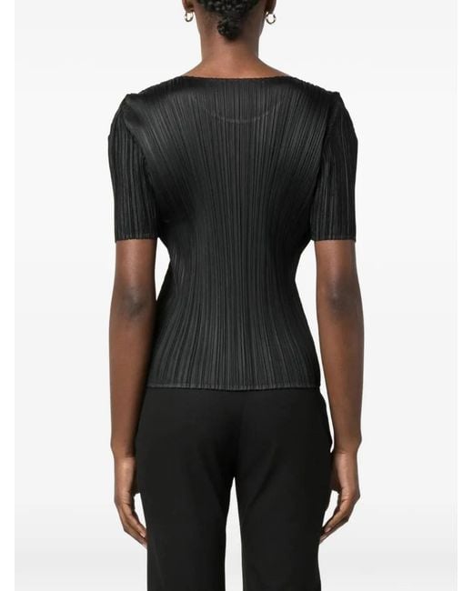 Pleats Please Issey Miyake Black Micro-Pleated T-Shirt