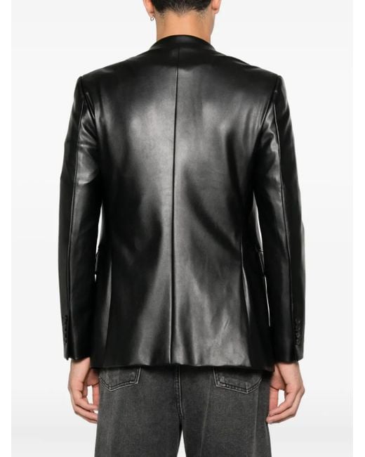 Reveres 1949 Black Double-Breasted Leather Jacket for men