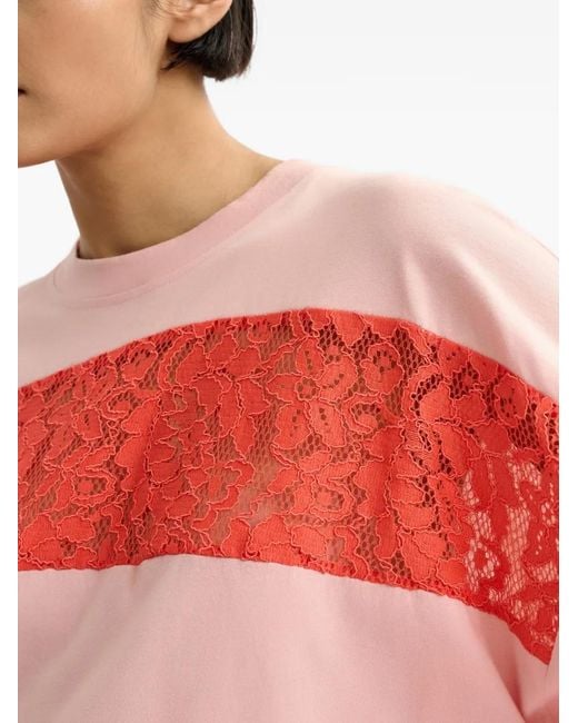 Essentiel Antwerp Red Lace-Detail T-Shirt