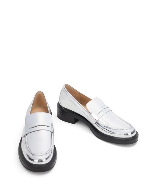 Stuart Weitzman White Metallic Calf Leather Loafers