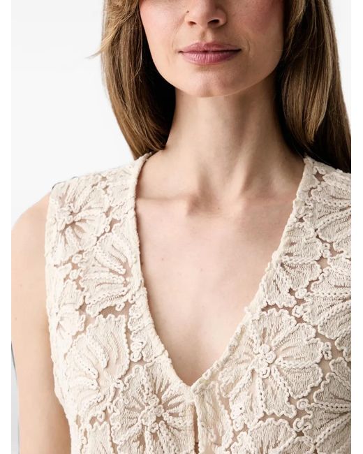 Haveone White Floral-Lace V-Neck Top