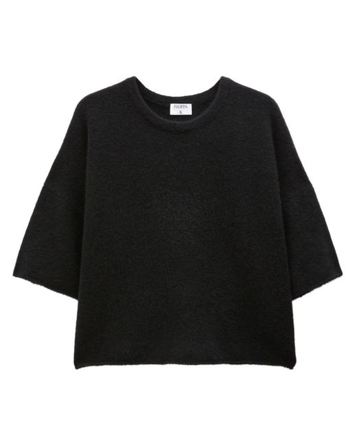 Filippa K Black Knitted Wide-sleeve T-shirt