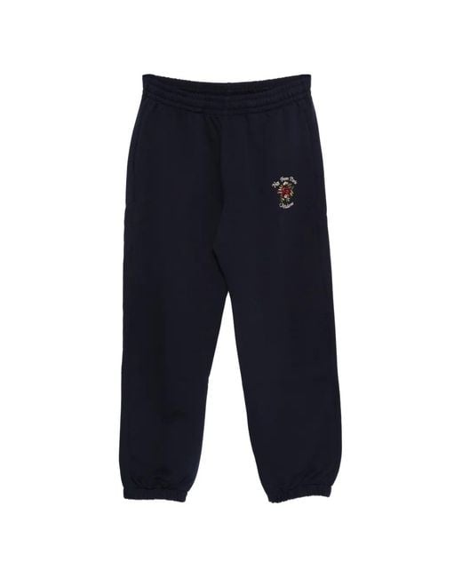 Drole de Monsieur Blue Floral Embroidered Track Pants for men