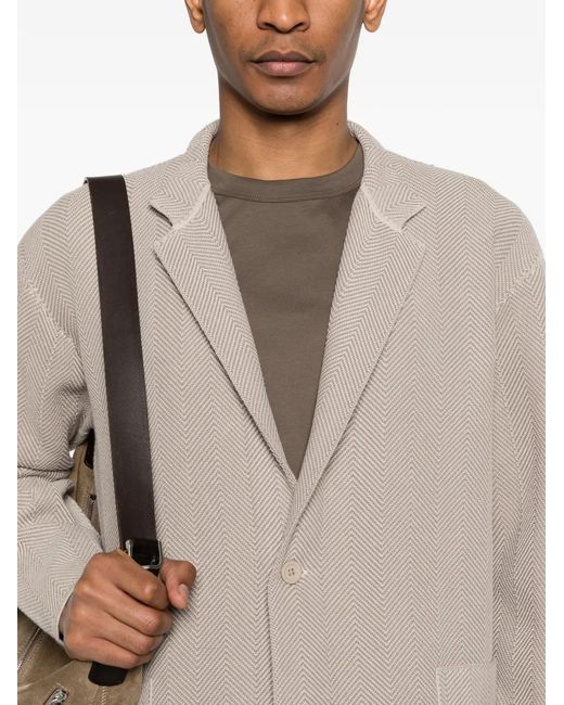 Homme Plissé Issey Miyake White Knit Herringbone Cardigan for men