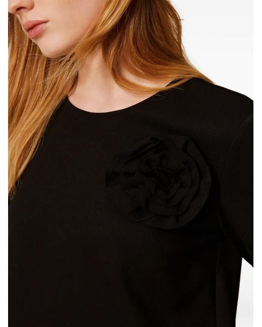 Twinset Black Short Dress With Floral Brooch