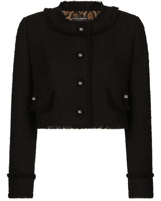 Dolce & Gabbana Black Dg-Buttons Cropped Tweed Jacket
