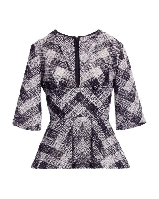Elie Saab Blue Chevron Peplum Blouse