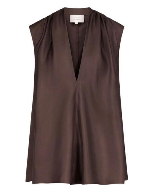 Loulou de Saison Brown Sade Gathered Sleeveless Blouse