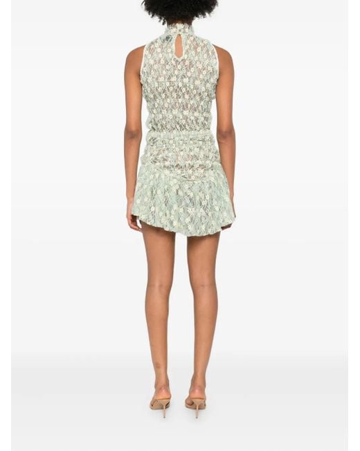 Roberta Einer White Floral-Lace High-Neck Mini Dress
