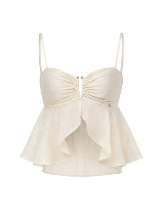Nissa Natural Ruffled Lyocell Crop Top