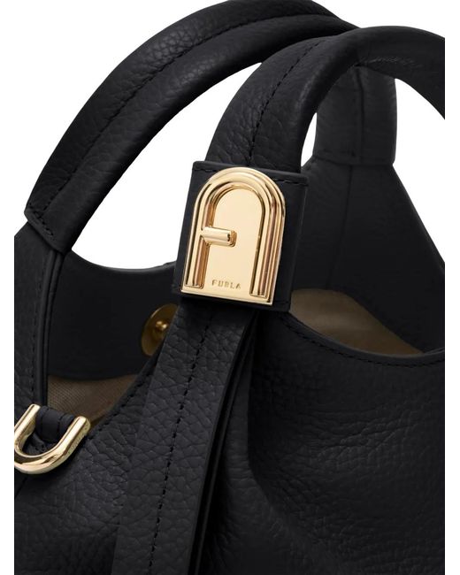 Furla Black Small Planeta Leather Tote Bag