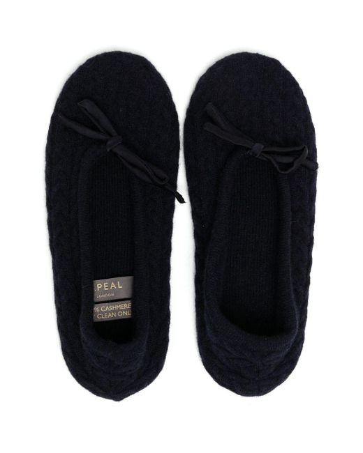 N.Peal Cashmere Black Knitted Cashmere Slippers