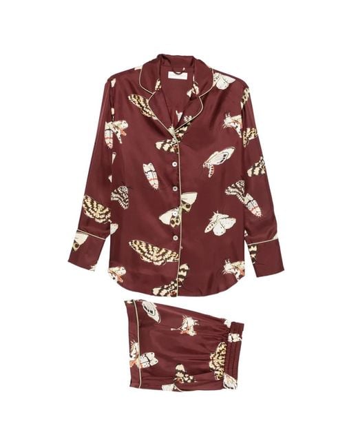 Olivia Von Halle Red Alba Ettore Moth-Print Pajamas