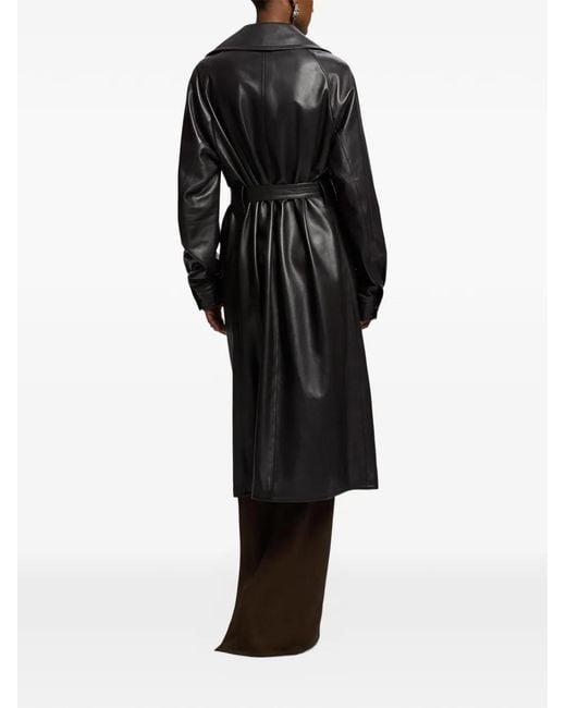Ralph Lauren Black Bailey Double-Breasted Leather Coat