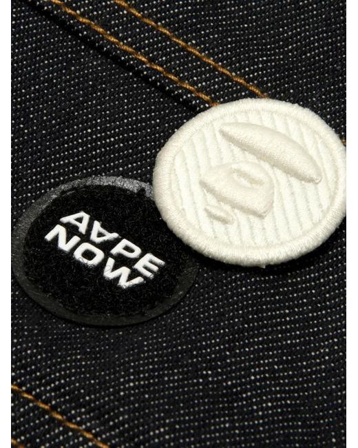 Aape By A Bathing Ape Black Hooded Embroidered-Logo Denim Jacket for men