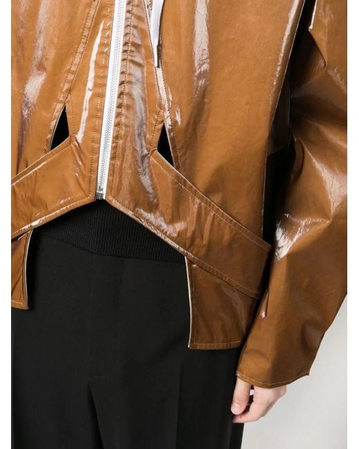 AV VATTEV Brown High-Shine Zip-Up Hooded Jacket for men