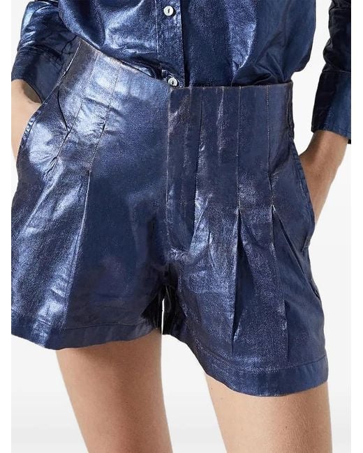 Lanhtropy Blue Frida Metallic Pleated Shorts