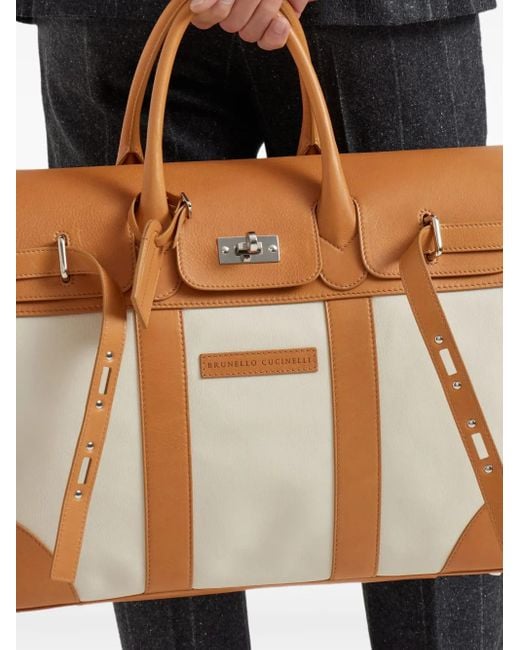 Brunello Cucinelli Natural Leather-Trimmed Canvas Holdall for men