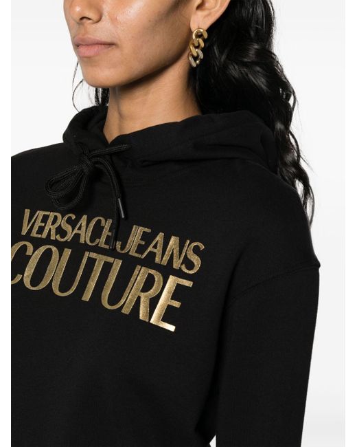 Sudadera corta con capucha y logo Versace de color Black