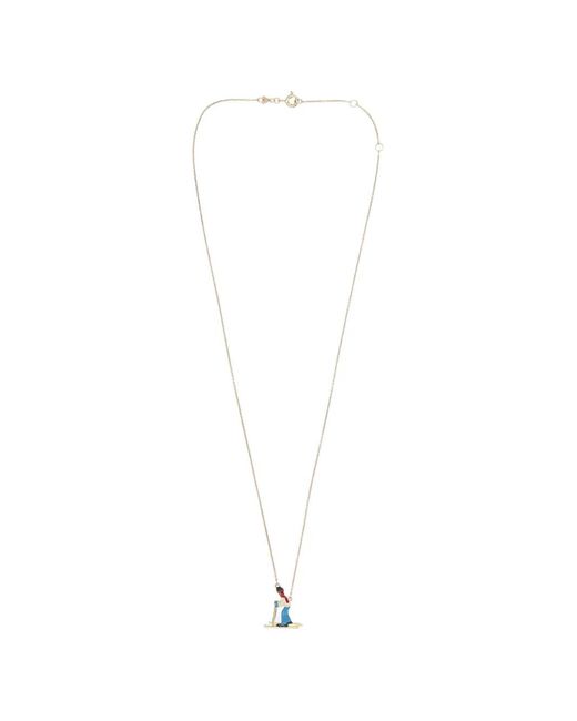 Aliita White Collier En Chaîne À Pendentif Ski En Émail