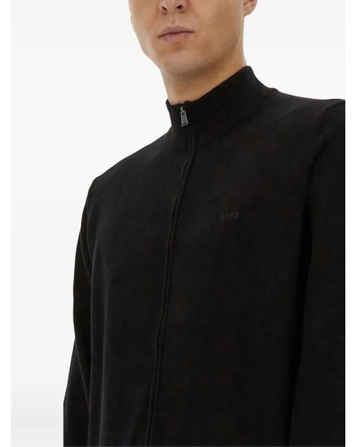 メンズ Boss ジップ スウェットシャツ Black