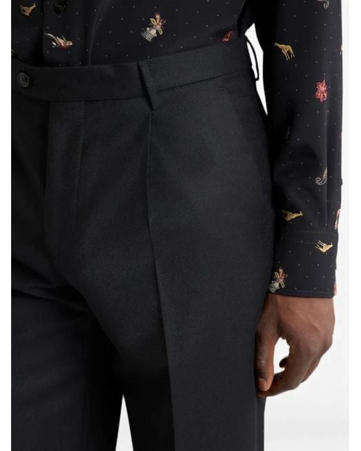 Etro Black Wool Flannel Trousers With Crease Detail for men